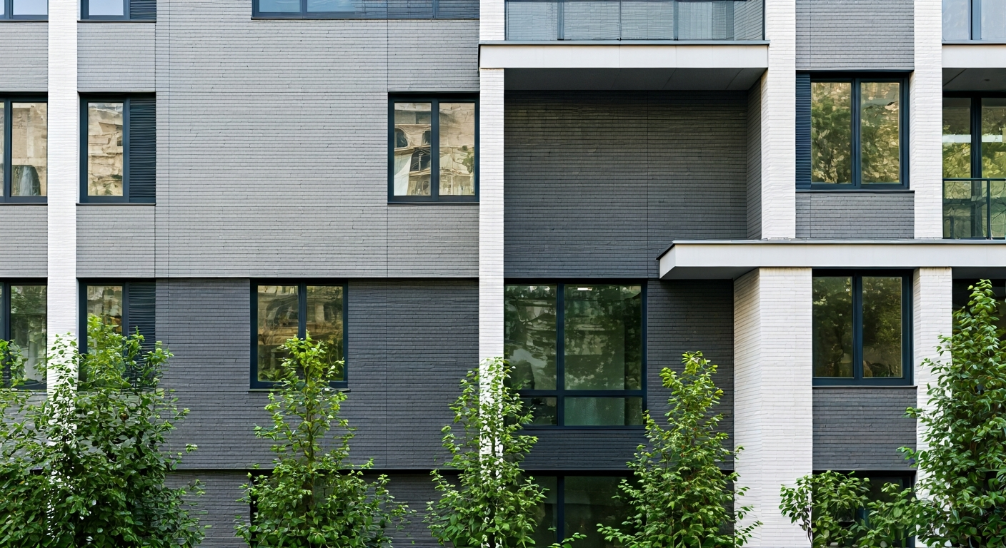 Exterior view of a modern office building in Paris with clean lines and neutral colors, suggesting a professional and accessible learning environment.